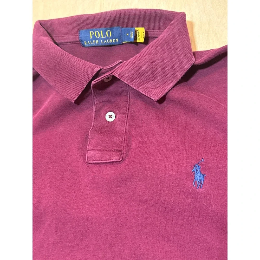 Polo Ralph Lauren Mens Burgundy Maroon Cotton Short Sleeve Polo Shirt Size M